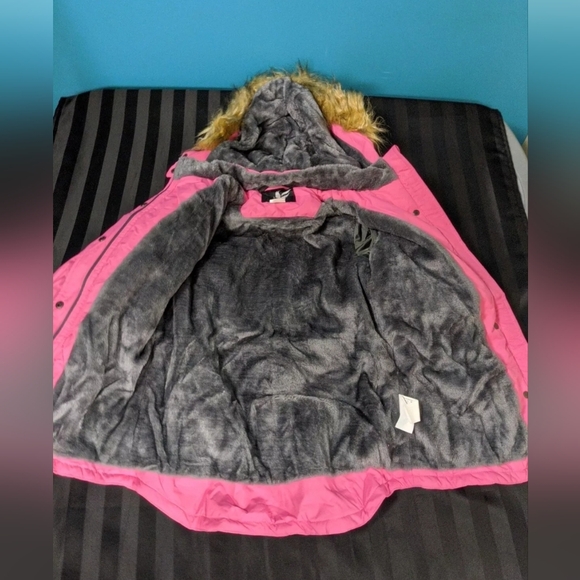 YXP Girls Winter Coat Pink Elastic Waist Warm Fleece Lined Work Removable Hood - Picture 3 of 12